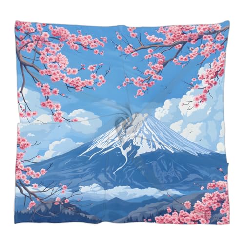 Japan Mount Fuji Cherry Flower Silk Feeling Scarf for Women 23.6 Inch Bandana Lightweight Breathable Square Neck Satin Scarfs Fashion Silk Like Head Scarf Neckerchief for Bag Hair Scarves Decor Gift
