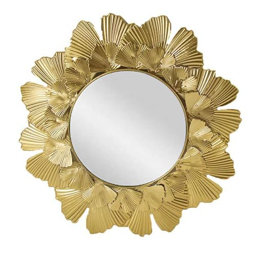 Stgbcst Espejo decorativo para el sol, metal, hoja de oro, espejo redondo para baño, diámetro exterior 37 cm, espejo de 15 cm (dorado)