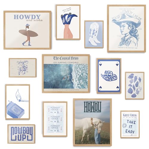 Image of Coastal Cowgirl Room Decor Aesthetic, Coastal Granddaughter Decor, Beachy Western Room Decor Aesthetic, Beach Wall Art Prints, Blue Preppy Decor for Teen Girls Bedroom Decor, Coastal Cowgirl Decor