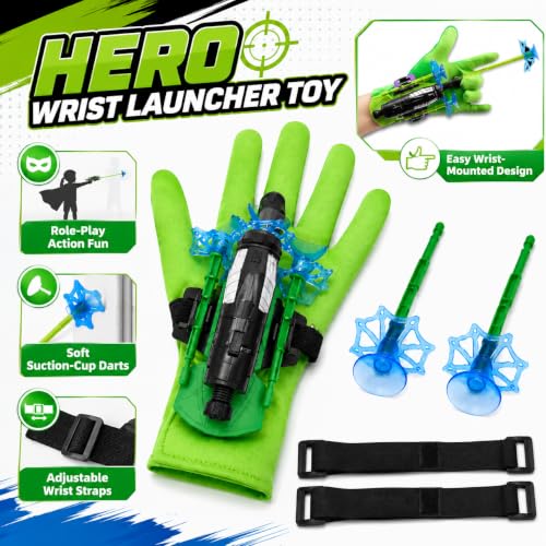 Image of Shooting Gloves (1pc) -(1 x Spider Web Shooters1 x Gloves1 x Sucker Darts x 2 belts2) Web Shooters Toy | Hero Launcher Wrist Web Shooting Action, Sticky Wall Soft Bomb
