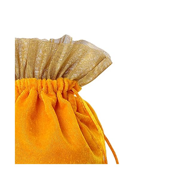 Meher Collection Women's Velvet Traditional Potli Bags for Return Gifts Wedding Gift for mom Potli Purse Gift Bags Fancy Potli bag Diwali Potli Karwachauth Potli - 17x23cm accommodate upto 500gms- Medium (Pack of 1, Yellow) - Image 3
