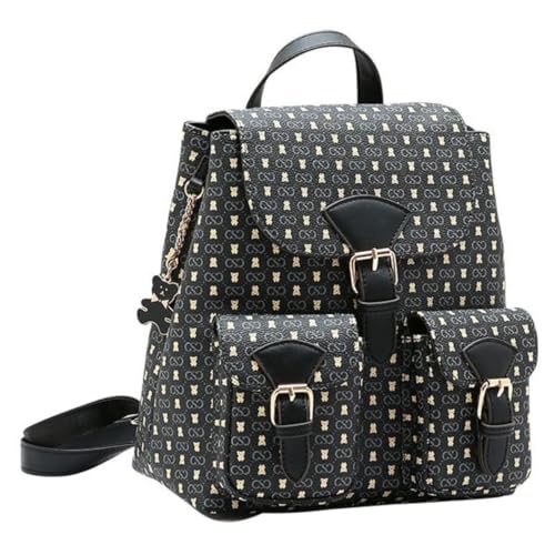 Mochila Feminina Chenson Monograma Baby Urso Elegante Resistente e Ideal para o Dia a Dia (Preto)