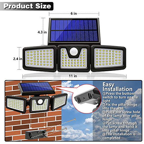 Solar Lights Outdoor, AmeriTop 128 LED 800LM Wireless LED Solar Motion Sensor Lights Outdoor; 3 Adjustable Heads, 270° Wide Angle Illumination, IP65 Waterproof, Security LED Flood Light- 2 Pack