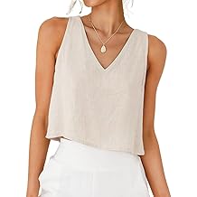 Womens V Neck Cropped Linen Tank Tops Spring Summer Sleeveless Shirts