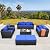Patio Wicker Furniture Set 7 Pieces Outdoor Black Rattan Conversation Seat Couch Sofa Chair Set with Royal Blue Cushion and Furniture Covers