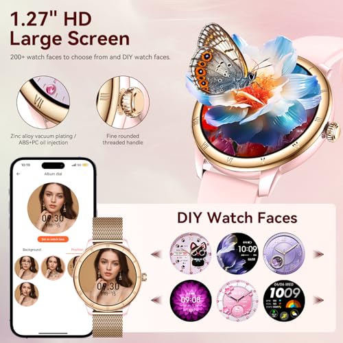 Smartwatches für Damen, HD- Bildschirm, Fitness- Tracker, 5 ATM wasserdicht, mit Bluetooth, Anrufe tätigen/ annehmen, Aktivitätstracker mit Herzfrequenz/ Schlaf/ weiblich/ SpO2- Monitor, Sma-5