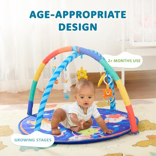 Image of Amazon Brand - Supples Baby Play Gym Mat | Activity Play Gym with Hanging Toys | 2-in-1 Baby Mat for 2+ Months | Astronaut Print | Multicolor | Soft Baby Bedding