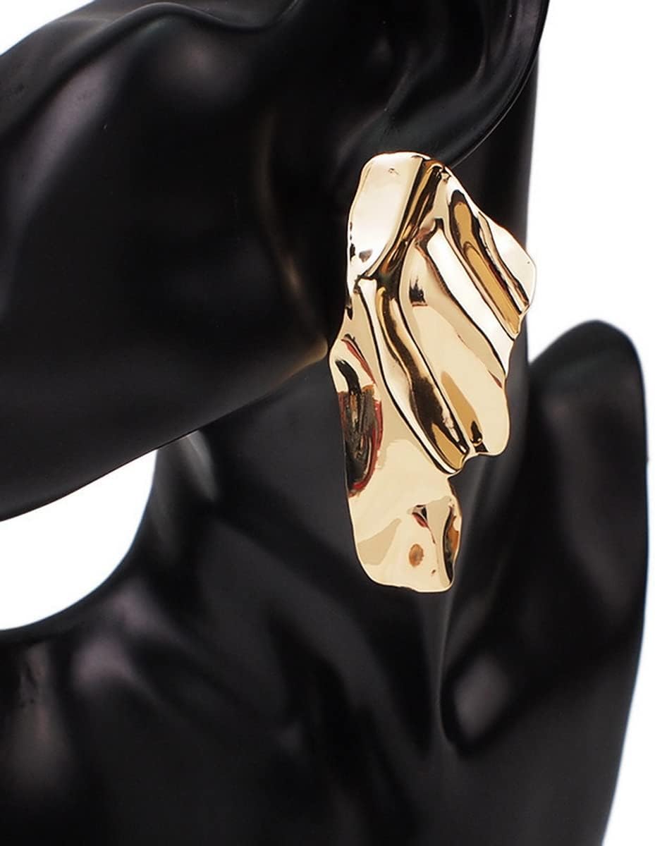 Statement Geometric Texture Earrings for Women,Large Fashion Irregular Minimalism Metal Earrings,Rectangle Large Leaf Earrings Trendy Jewley - Image 5
