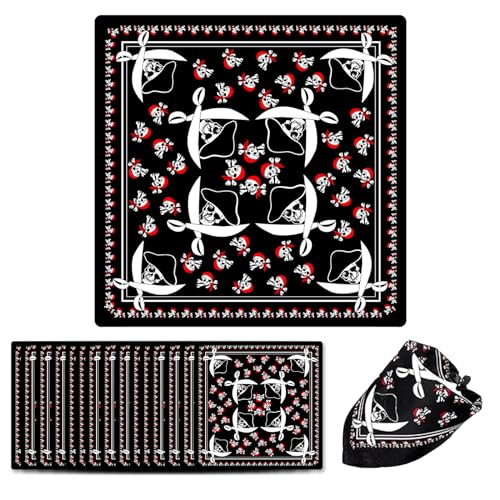 FENGQQKJ Bandana pirate - Tête de mort - Noir - Foulard - Avec tête de mort - Double face - Mouchoir de poche - 15 pièces pour fête - Thème pirate