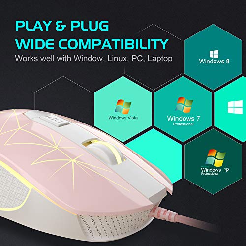 Magegee G6 Wired Gaming Mouse, Ergonomic Usb Optical Mouse With 7 Colors Breathing Led Backlit, 6 Adjustable Dpi Levels From 600 To 3200 For Laptop Pc Computer Games & Work, Pink #TOP6