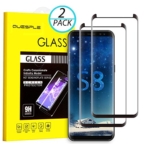 Galaxy S8 Screen Protector, [2-Pack] QUESPLE Samsung Galaxy S8 Tempered Glass with [Case-Friendly][Anti Fingerprint][ Bubbles Free]HD Screen Protector