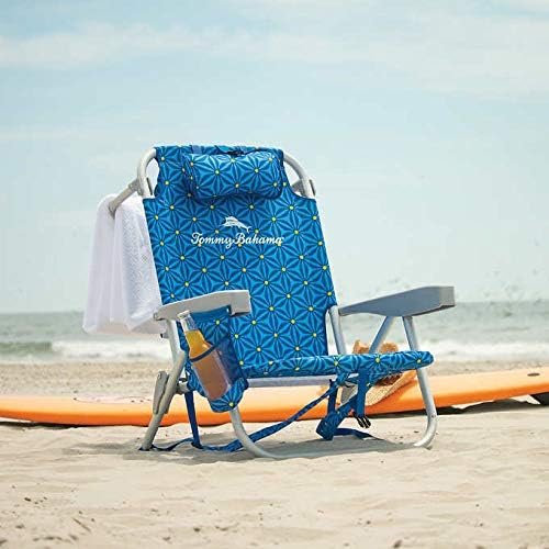 2 Tommy Bahama Backpack Cooler Chair with Storage Pouch and Towel Bar (Blue Weave and Blue Weave)