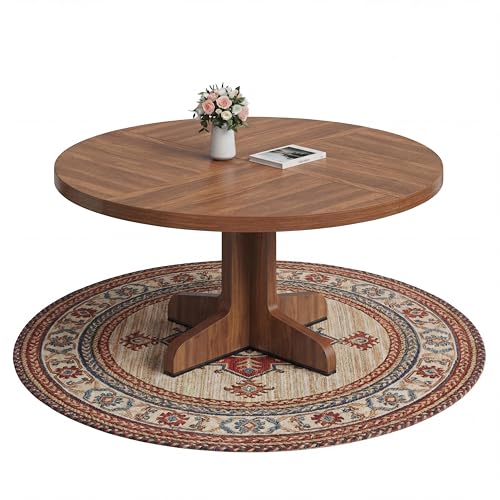 GarveeHome Kitchen Table for 4-6 People, Dining Table, Round Dining Room Table for Kitchen, 47 Inch Round Table for Dining Room, Walnut, Walnut