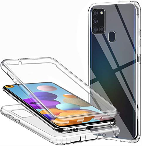 Casecool Funda para Samsung Galaxy A21S, 360 Grados Carcasa Transparente Ultrafino Silicona TPU Frente y PC Back Case Protección Integral Anti-Arañazos Funda de Doble Protección - Transparente