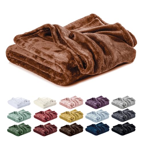 Lavea® Plaid Polaire 130x150 cm 1 Place, Doux – Couverture Chaude en Microfibre Moelleuse pour Canapé et Lit, Respirante et Facile à Laver – Marron