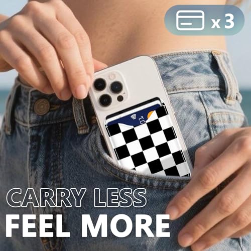 Image of Checkered Magnetic Wallets Compatible with Magsafe Wallet for iPhone 17 /16 /15 /14 /13 /12 Series Pro Max Plus Air, Phone Magnet Card Holder for Women Men Lether Mag Safe Black