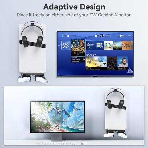 Image of P5 Wall Mount Kit with Controller Holder Compatible with P5 /Slim /Pro Disc & Digital, Pa5 Mount Floating for Gaming Accessories, Compact Pa5 Vertical Wall Shelf Organizer Bracket with Headphone Hook