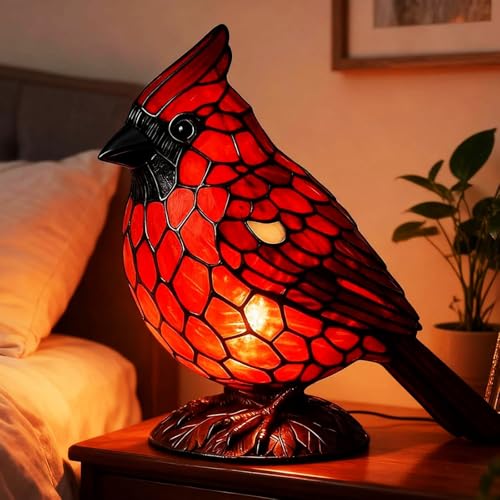 Yinhamnl Cardinal Lamp Red Resin Birds Night Light Handmade Resin Table Lamp for Christmas Decor Cardinalis Desk Light for Home Office Bedroom