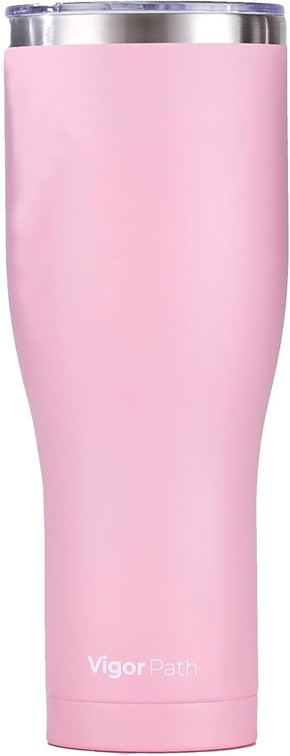 VIGOR PATH Insulated Tumbler Cup with Slide Lid, Double-Walled Vacuum Stainless Steel Water Bottle Travel Mug - Leak-Proof Thermal Cup for Home and Outdoor Adventures - 40oz (Pink)