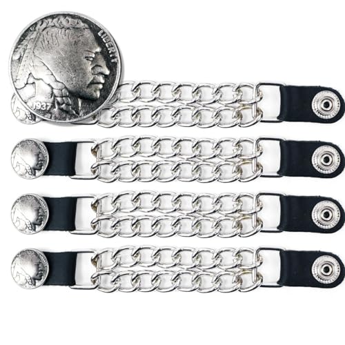 Milwaukee Leather Biker Vest Extender Set - 4 Piece Double Chain Extenders with Medallion Design Options - 4 Inch