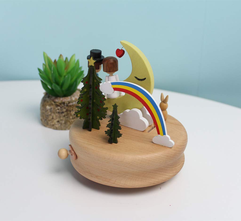 Escenarios Innovadores Caja de Música de Madera, Primo Creativo Manivela de Madera Artesanías Caja de Música - Amante Luna - Mejor Regalo y Decoraciones Idea para Cumpleaños, Navidad