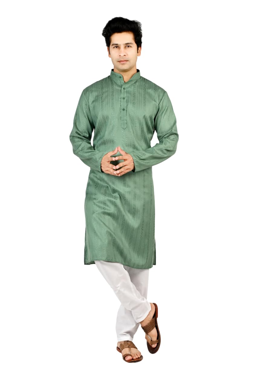 Straight Cotton Kurta with Self Design for Men-image-12