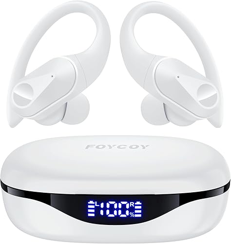 Miniatura 1 de Auriculares Bluetooth inalámbricos 90 horas de reproducción, IPX7, impermeables, deportivos, con estuche de carga inalámbrica y ganchos para los