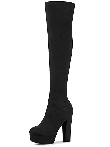 Perphy Women's Platform Block Heel Over the Knee Thigh High Boots - 7 UK - Black