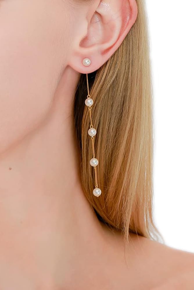 Round Pearl Drop Bridal Earrings, 925 Silver, Handpicked AAAA+ Pearls
