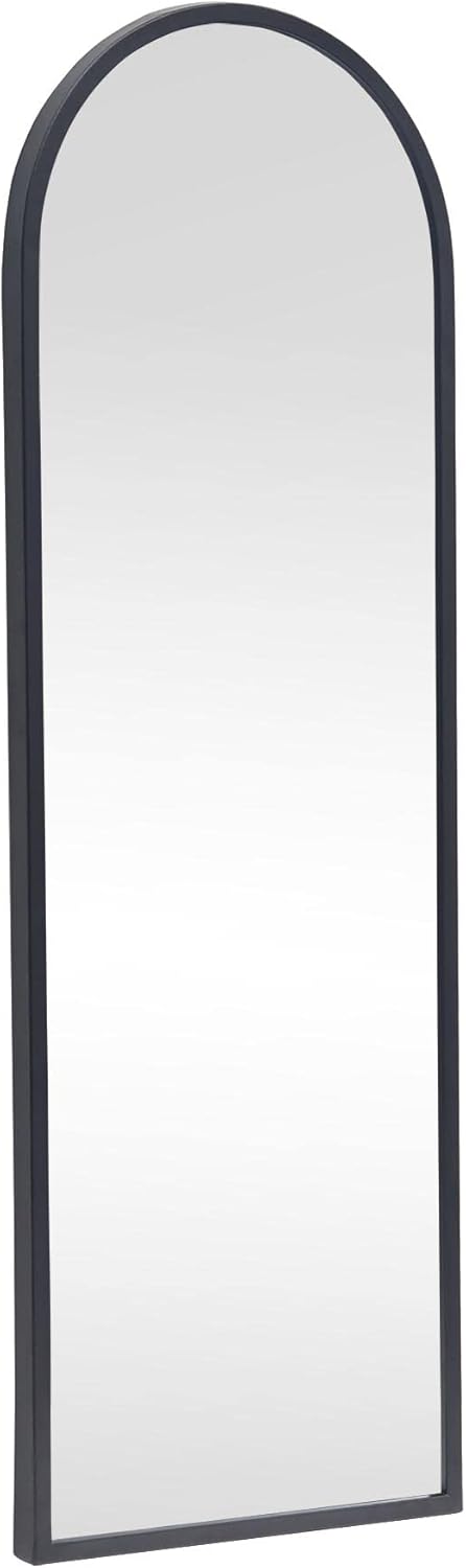 PARISLOFT Arched Wall Mounted Mirror, Full Length Door Floor Mirror,Matte Black Metal Framed Decorative Mirror,47.6”H