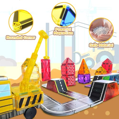 Magnetic building block puzzle road set, STEM magnetic puzzle building blocks suitable for children, children's toy games, the best birthday gift, suitable for boys and girls over 3 years old (38PCS)