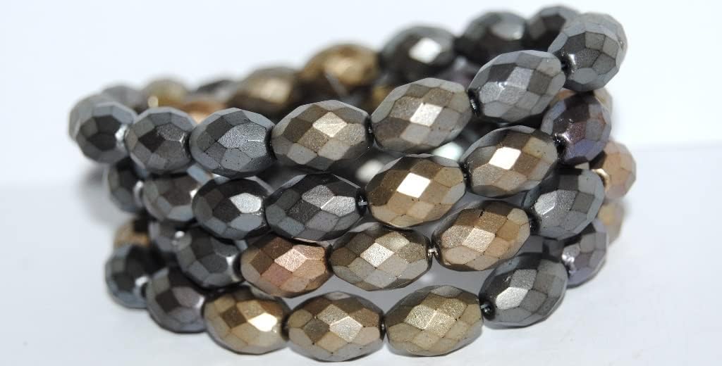 60 pcs Cut Fire Polished Faceted Glass Beads, Mix of Metallic Colours Dyed (1640), Glass, Czech Republic, Size 12 x 9 mm (0.47 x 0.35 in)
