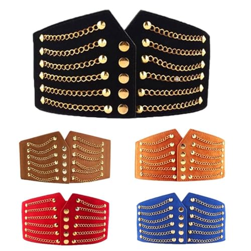 Chain Rivet Waistband Elastic Buckle Retro Clothing Supplies Dress Belt Elegant Wide Waist Belt Women(color 3)4