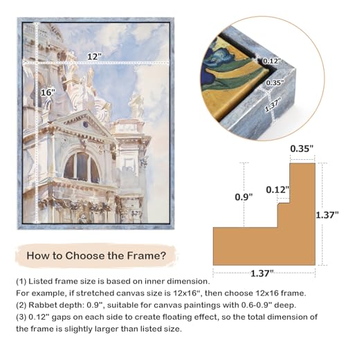 Image of 8x8 Canvas Floater Frame for Coastal Print,0.9 inch Deep,Distressed Blue