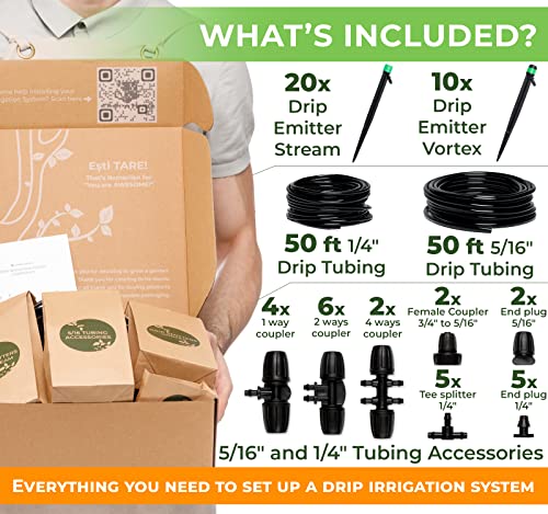 Carpathen Drip Irrigation Kit - Adjustable Premium Garden Watering System For Raised Garden Bed, Yard, Lawn Or Indoor - Complete Irrigation System With Drip Emitters, 1/4 Tubing And Drip Connectors #TOP2