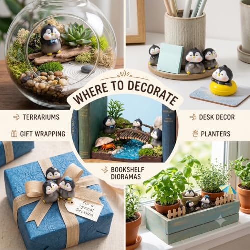 Image of Miniature Penguin Figurines Set of 6 | Resin Tiny Penguins for Mini Garden Decor Fairy Garden Dollhouse Accessories Terrarium Desk Decor Items