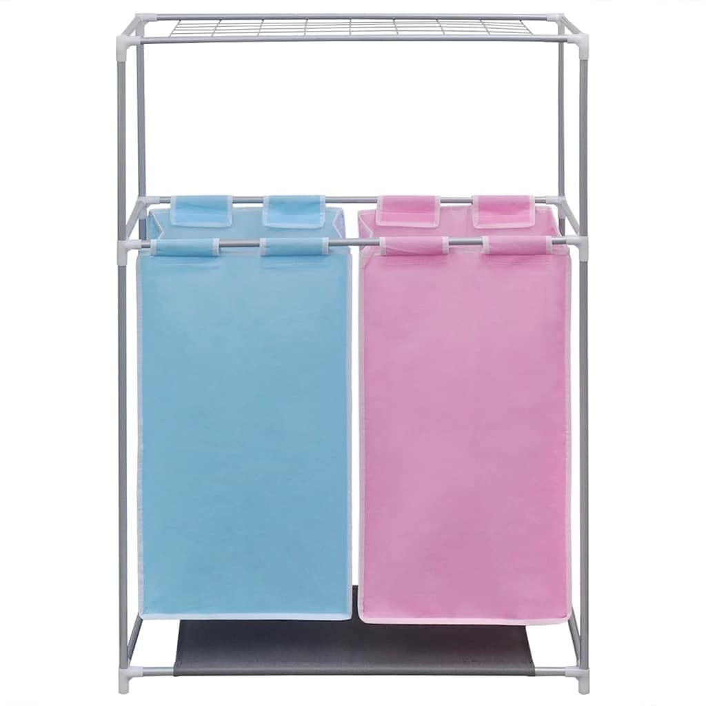 Wäschekorb 2 Abschnitte Rosa und Blau, 2 Stück | Gestell aus Eisen, abwaschbarer Stoff, obere Ablage, 70 x 30 x 80 cm