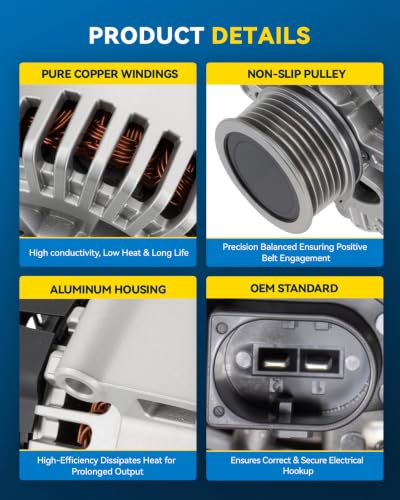 Image of PHILTOP Alternator Compatible with Tiguan 2009-2017 All Models | Jetta 2008-2010 2012-2013 2.0T, CC 2009-2016 2.0T Replace 11070N 12V 150Amp CW SC6 6-Groove Pulley
