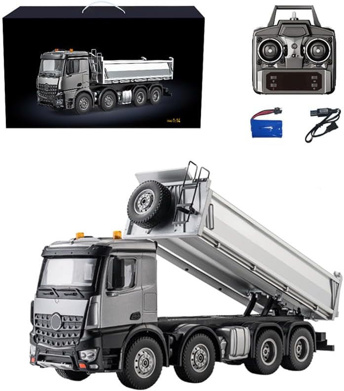 RC Dump Truck Model 114 Scale 12 Channel RC Dump Truck Construction Site Transport Vehicles with Aluminum Alloy Dump Tray Truck Gift for Him