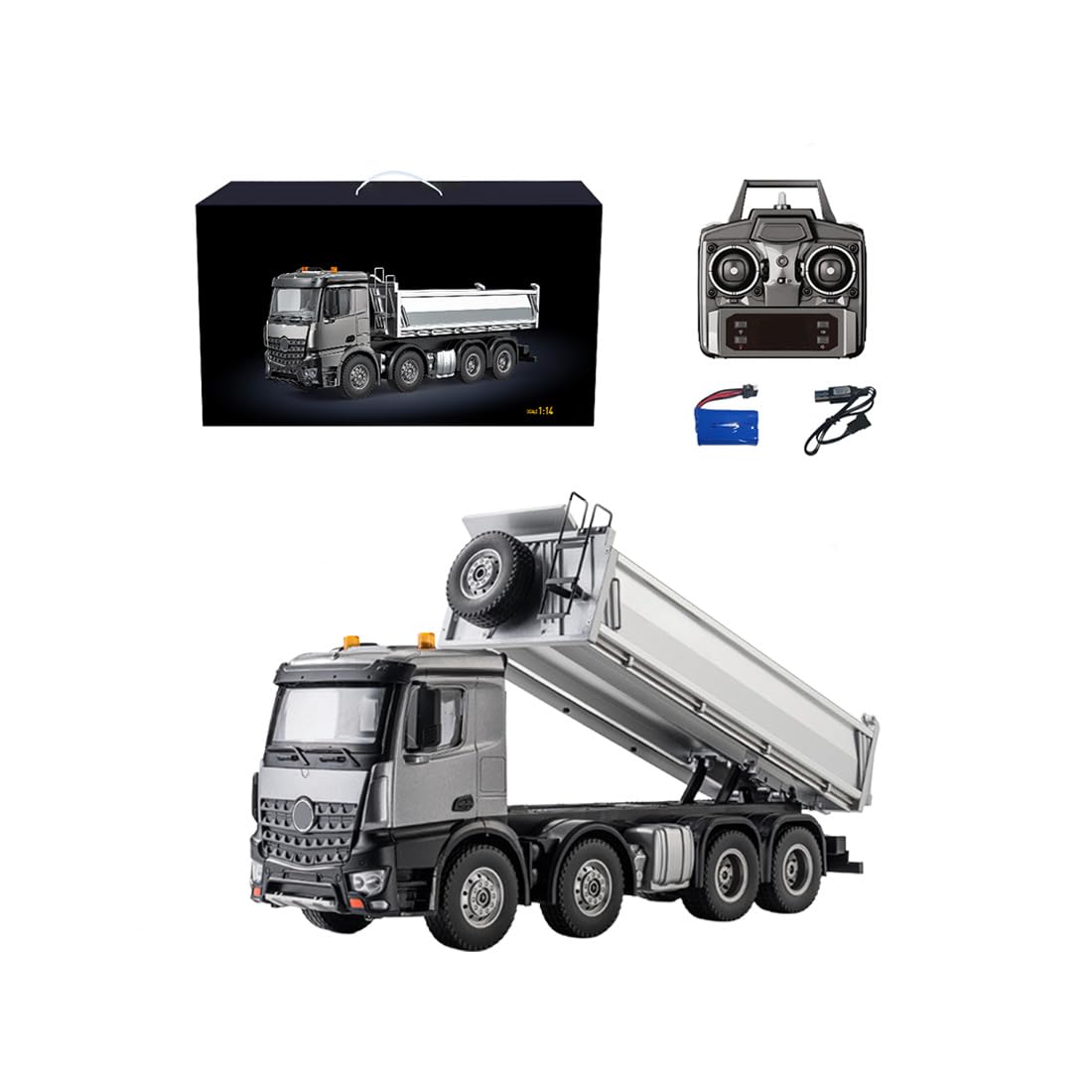 MECHIX 1/14 Scale 12CH RC Dump Truck, Remote Control Construction Tipper Lorry with Metal Alloy Dump Bed, Electric RC Engineering Transport Vehicle for Adults & Hobbyists