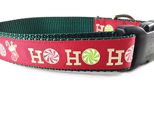 Christmas Ho Ho Ho, Red, Green, 1 inch Wide, Adjustable, Nylon, Medium and Large (Red Ho Ho Ho, Medium 13-19")