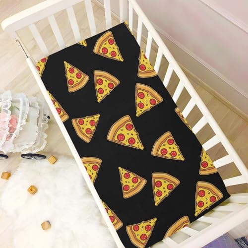 Image of Pizza Black Fitted Crib Sheet for Boys Girls Baby Breathable Crib Bedding Set for Toddler Bed Mattress,52 X 28 in