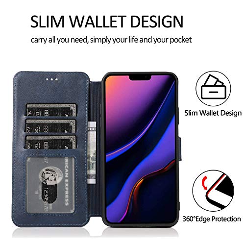 Flip portefeuille compatible avec iPhone 11 Pro Max fine housse bleu marine - 2