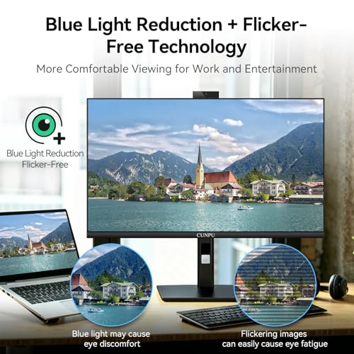 Image of CUNPU 27 Inch Monitor with Camera, Computer Monitor with Pop-up 5MP 2K Webcam and Stereo Mic & Speakers, QHD 1440P Vertical Monitor for Video Conferencing, HDMI, DP1.4 Port, Swivel Pivot Adjustable