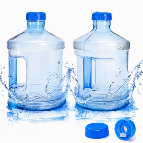 Dicunoy 2 PCS 1 Gallon Water Bottle, Reusable Round Gallon Jug with Handle