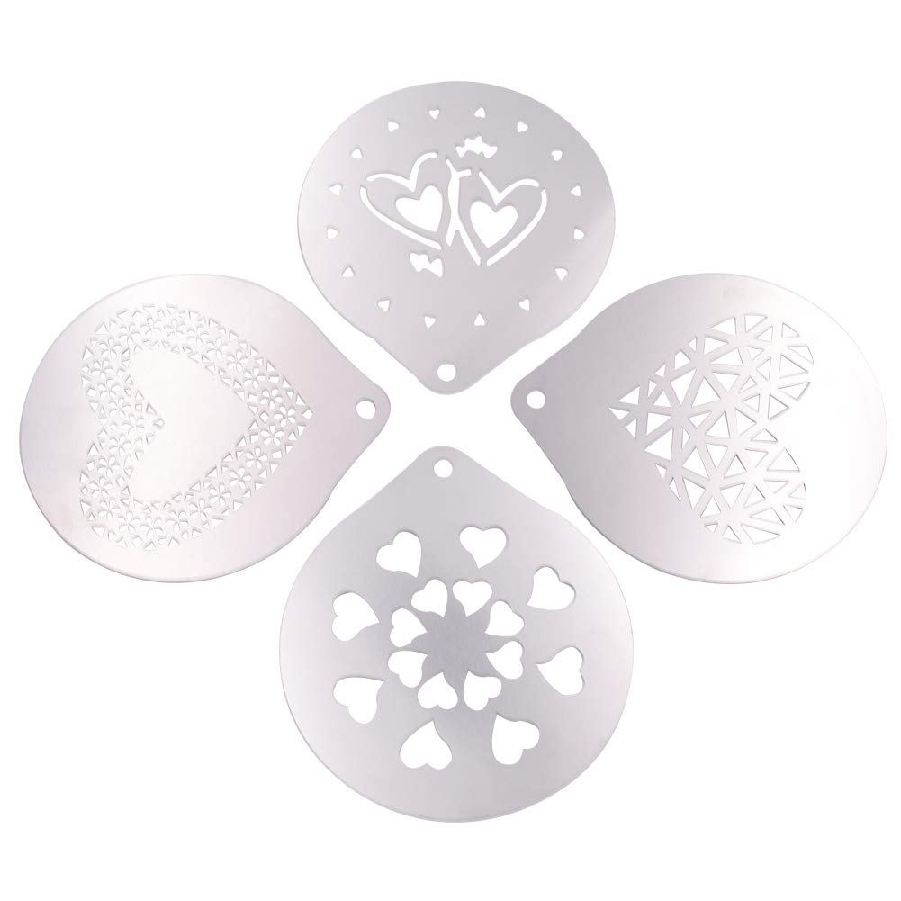 Pochoirs Décoration Café Latte 4 Styles Acier Inoxydable - GORGECRAFT Pour Cappuccino Et Gâteaux