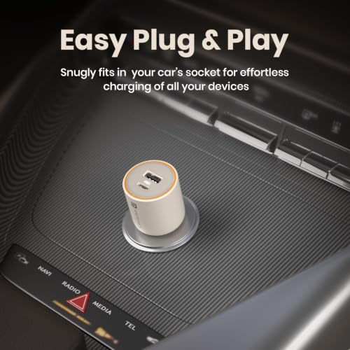 Image of Portronics Car Power 65 Pro 65W Dual Ports Fast Car Charger with 65W Type-C PD & 22.5W USB-A, Charge 2 Devices Simultaneously, Compact 12V Car Adapter Compatible with Laptop, Smartphone, Tablet