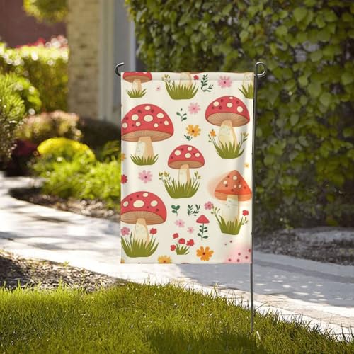 Grand drapeau de jardin double face motif champignon 71x101cm décoration extérieure