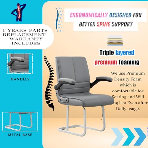 Image of NEWTURN Maxson Mid Back Office Visitor Chair, Adjustable Flip-Up Handles, Synthetic Rexine, Ergonomic Reception Chair, 1 Year Warranty