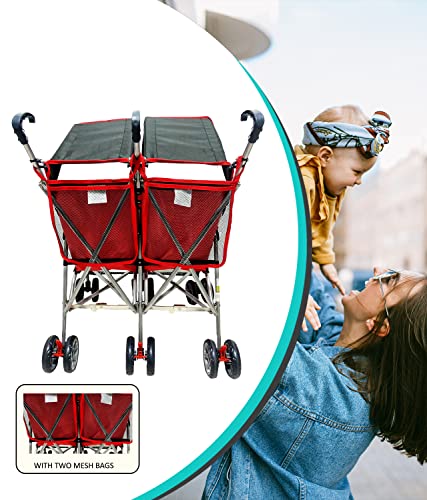 Amoroso Twin Lightweight Umbrella Stroller - Easy To Clean Stroller - Baby Stroller With Four Wheels - Travel-Ready Stroller - With Extra Storage - Sunlight And Light Rain Protection Red/Black #TOP3